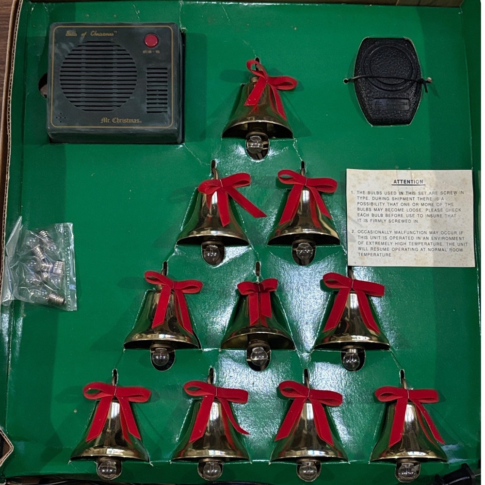 Vtg Mr Christmas Bells of Christmas 10 Musical Brass Bells 21 Carols NOS New